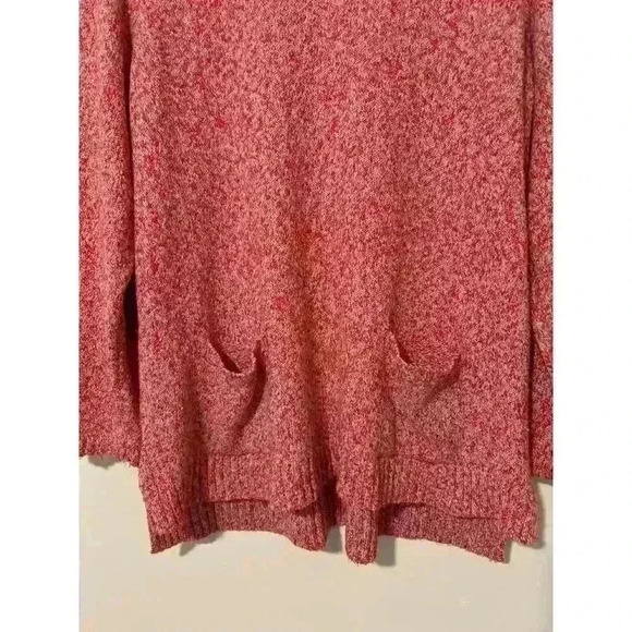 J. Jill Women L Red Pink Heathered Front Pocket Cotton Blend Sweater Lagenlook - Picture 4 of 9